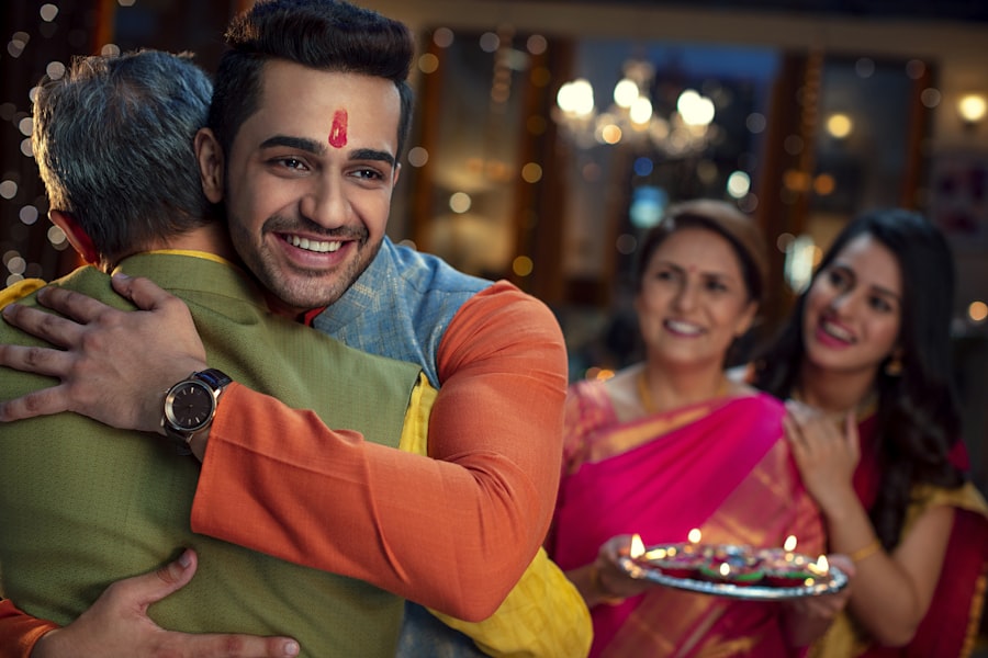 Family in festive attire